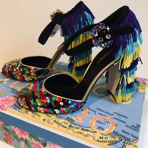 Dolce Gabbana Sequined and fringed Mary Janes 7